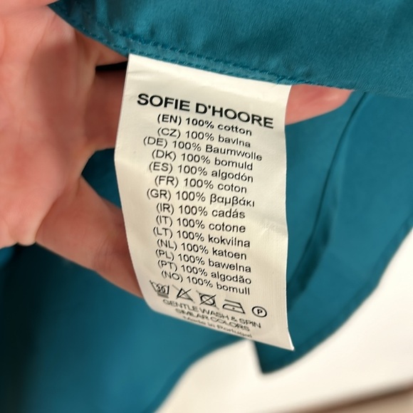 Sofie D’Hoore Brennan Oversized Cotton Poplin Shirt Teal Button Down LS Blouse - Picture 3 of 4